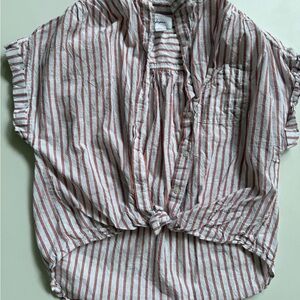 Japna Relaxed White and Gray Tie Front Button Down